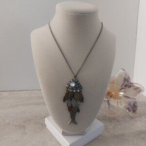 Necklace Fish Pendant Long Silver Tone Rhinestones American Eagle Outfitters
